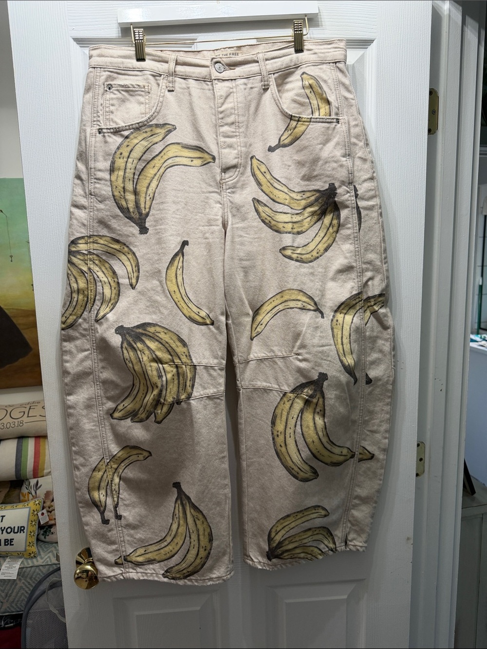 Free People Barrel Leg Banana Print Jeans Size 31